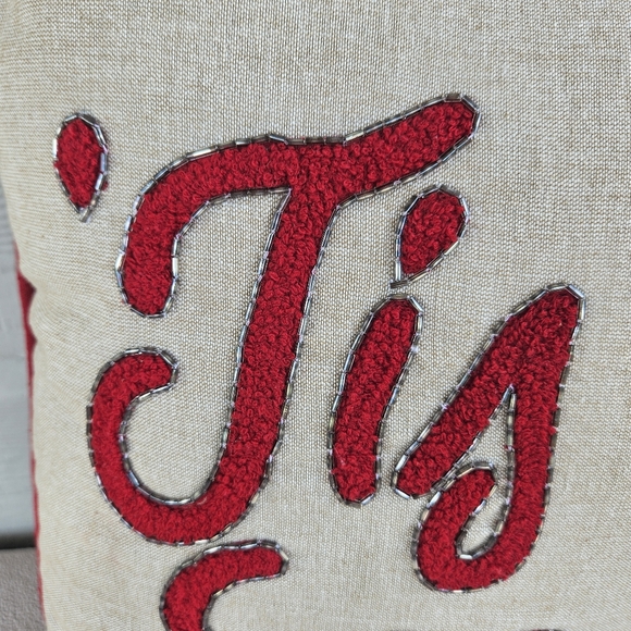Nanette Lepore Beige Red Tis The Season Holiday Christmas Decorative Pillow 17" - Picture 9 of 12